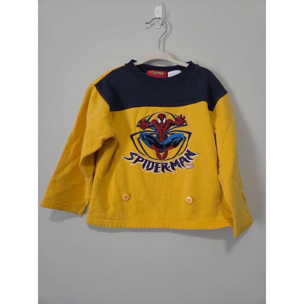 Marvel Spider-Man Kids Yellow Navy Colorblock Graphic Sweatshirt Size 5 Vintage